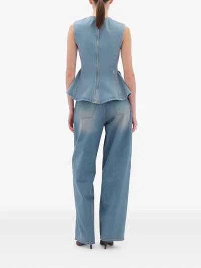 Remain Birger Christensen Peplum Sleeveless Denim Top In Blue