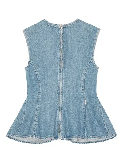 Remain Birger Christensen Peplum Sleeveless Denim Top In Blue
