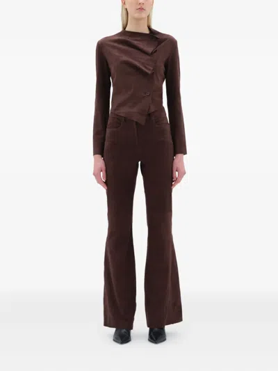 Remain Birger Christensen Flared Suede Trousers In Brown