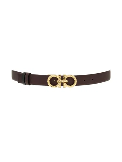 Ferragamo Reverse Burgundy Black Belt Gold Logo