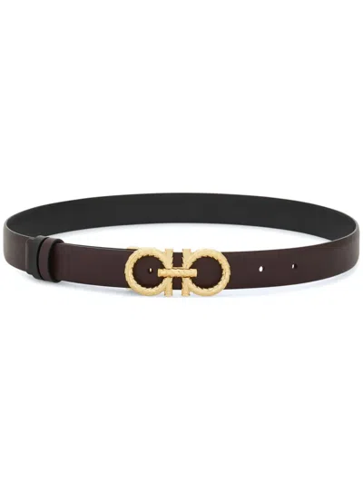 Ferragamo Reverse Burgundy Black Belt Gold Logo