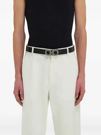 Ferragamo Reversible And Adjustable Gancini Belt In Black