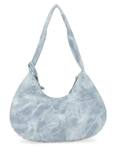 Ganni Womens Celestial Blue Bleached Medium Hobo Cotton Shoulder Bag