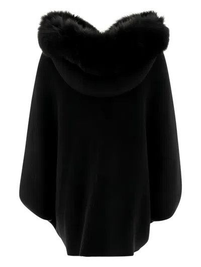 Giovi Faux Fur-trimmed Hooded Cape In Black