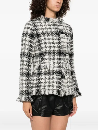 Charlott Fringed Checked-pattern Jacket In White