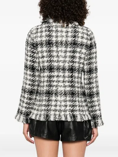 Charlott Fringed Checked-pattern Jacket In White
