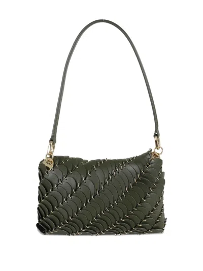 Rabanne Leather Disc Handbag With Magnetic Flap Closure In Green
