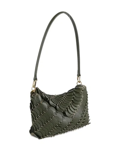 Rabanne Leather Disc Handbag With Magnetic Flap Closure In Green