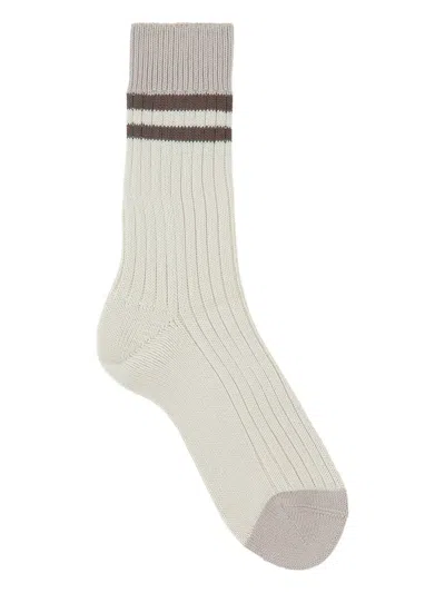 Brunello Cucinelli Ribbed-cotton Striped Socks In Gray