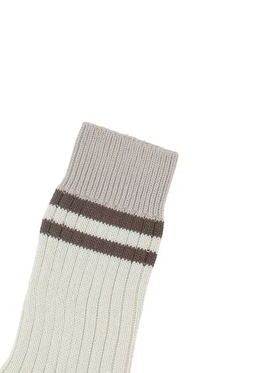 Brunello Cucinelli Ribbed-cotton Striped Socks In Gray