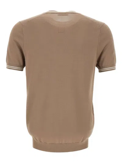 Diktat Crew-neck Ribbed-hem T-shirt In Brown