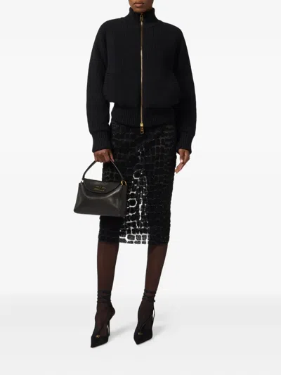 Elisabetta Franchi Ribbed-knit Zip-front Bomber Jacket