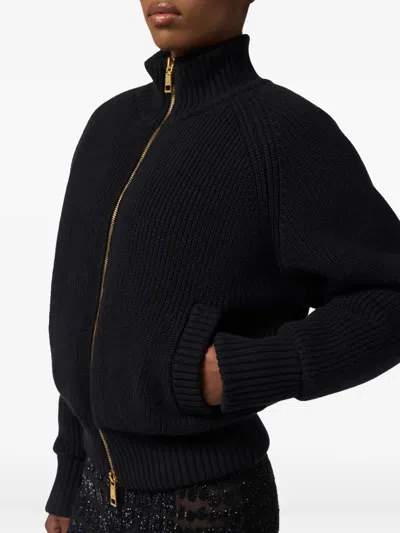Elisabetta Franchi Ribbed-knit Zip-front Bomber Jacket
