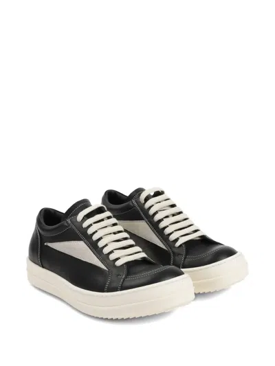 Rick Owens Vintage Leather Sneakers With White Stitching In Black