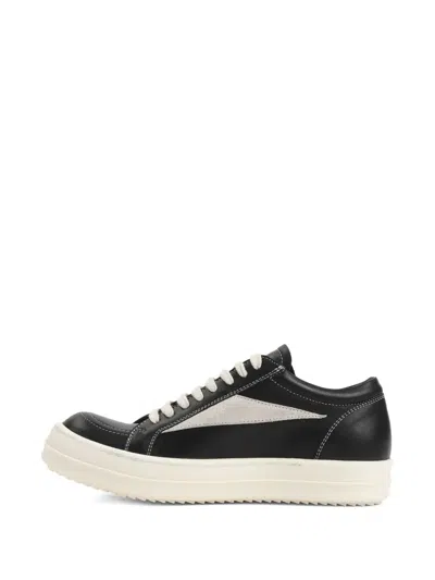 Rick Owens Vintage Leather Sneakers With White Stitching In Black