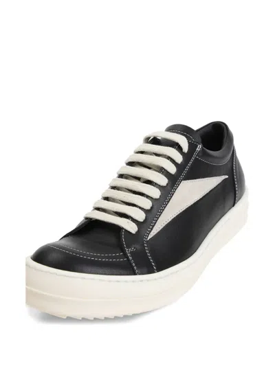 Rick Owens Vintage Leather Sneakers With White Stitching In Black