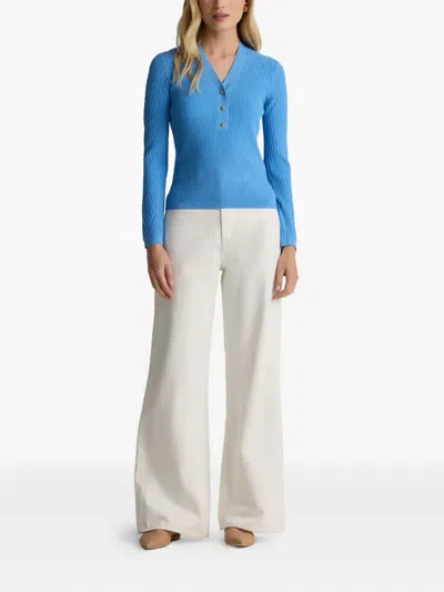 St John Ribbed Knitted T-shirt In Blue