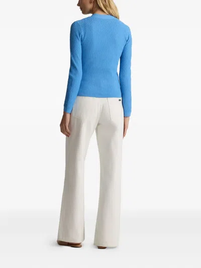 St John Ribbed Knitted T-shirt In Blue