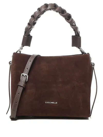 Coccinelle Braided-handle Suede Shoulder Bag In Brown