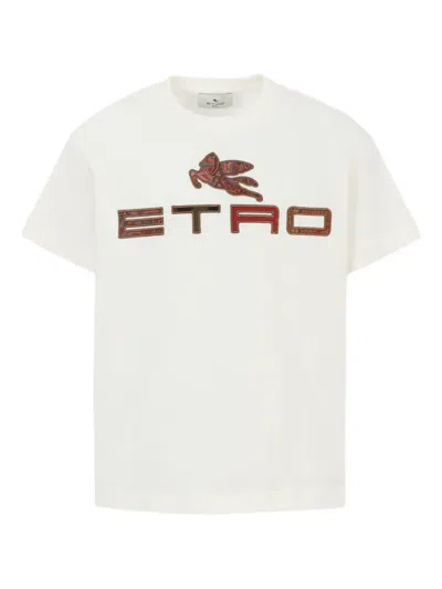 Etro Paisley-embellished Logo T-shirt In White