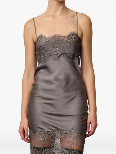 Herskind Linus Lace-trimmed Slip Mini Dress In Gray