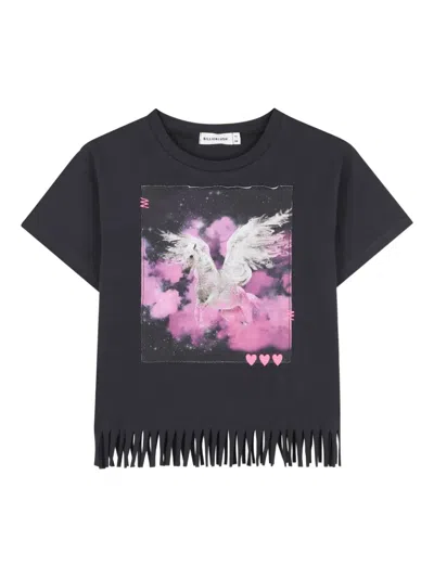 Billieblush Fringed Graphic T-shirt In Black