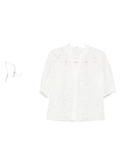 Ba&sh Beatrice Eyelet-embroidered Puff-sleeve Top In White