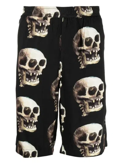 Endless Joy Skull-print Elasticated-waist Shorts In Black