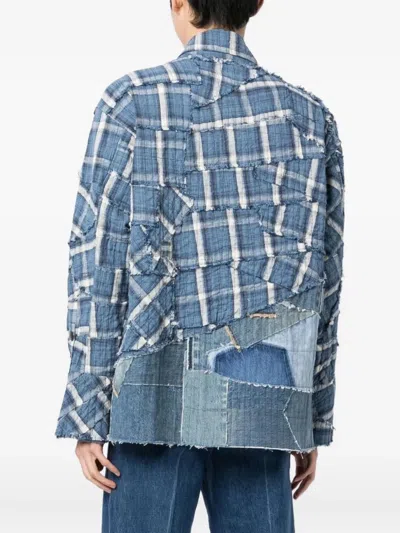 Greg Lauren Patchwork Checked Shirt In Blue