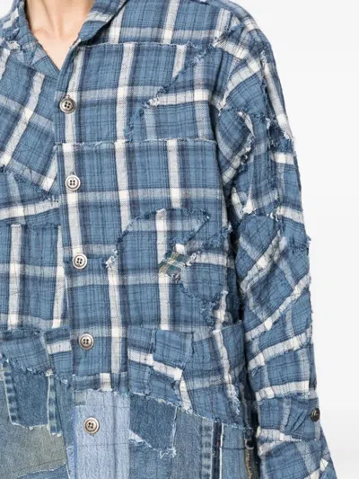 Greg Lauren Patchwork Checked Shirt In Blue