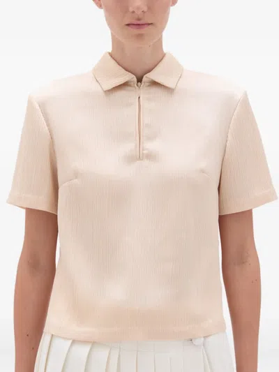 Remain Birger Christensen Zip-front Textured Polo Top In Neutral