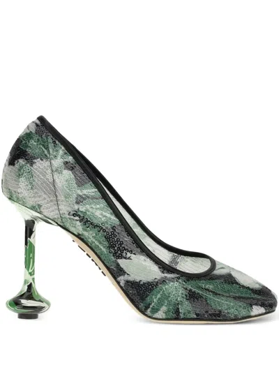 Loewe Decollete Toy With Sequins And Floral Pattern In Green