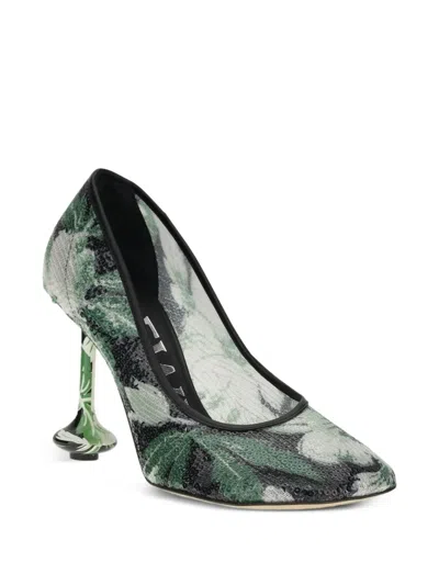 Loewe Decollete Toy With Sequins And Floral Pattern In Green