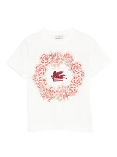 Etro Pegaso Floral-wreath T-shirt In White