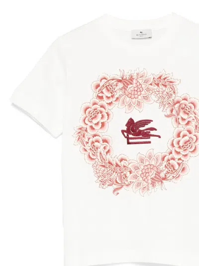 Etro Pegaso Floral-wreath T-shirt In White