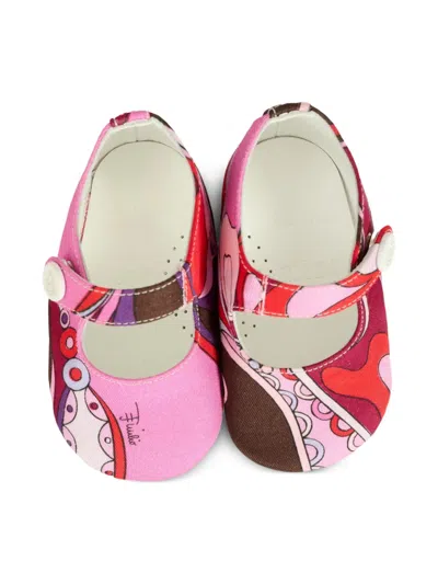 Pucci Junior Abstract-print Mary Jane Ballet Flats In Pink