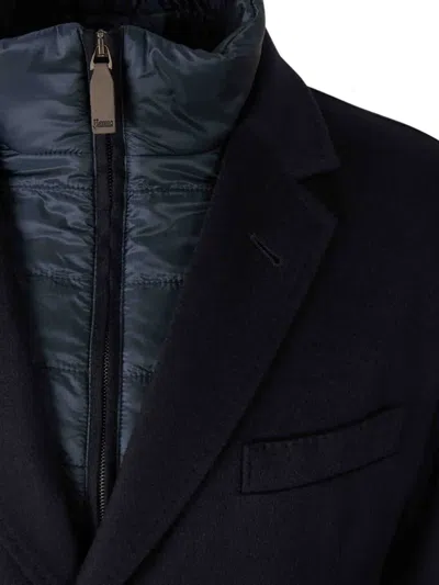 Herno Detachable-lining Buttoned Coat In Blue