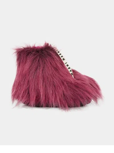 Marni Faux-fur Lace-up Boots In Burgundy