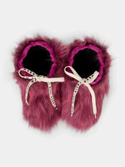 Marni Faux-fur Lace-up Boots In Burgundy