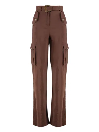 Versace Jeans Couture Utility Cargo Trousers Embellished Buttons In Brown