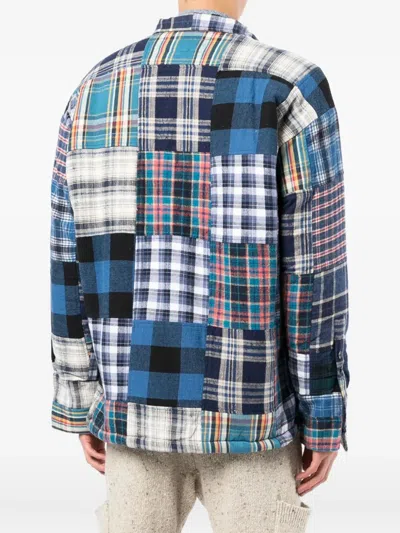 Greg Lauren Patchwork Cotton Shirt Jacket In Blue