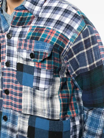 Greg Lauren Patchwork Cotton Shirt Jacket In Blue