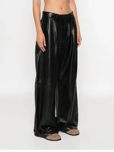 R13 Pleated Leather Trousers In Green