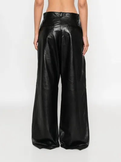 R13 Pleated Leather Trousers In Green