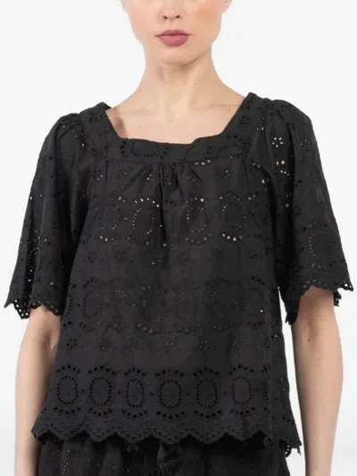 Natalie Martin Eyelet-embroidered Blouse In Black