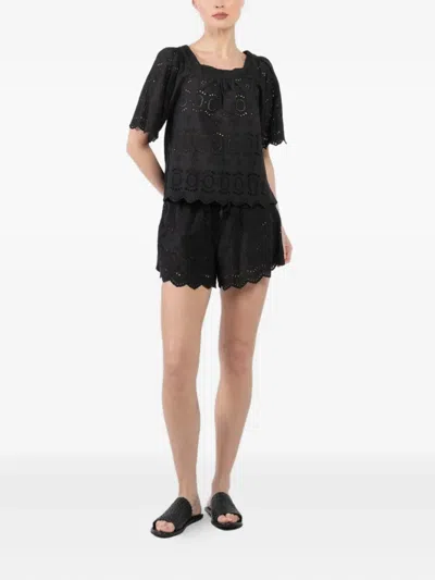Natalie Martin Eyelet-embroidered Blouse In Black
