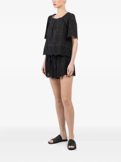 Natalie Martin Eyelet-embroidered Blouse In Black