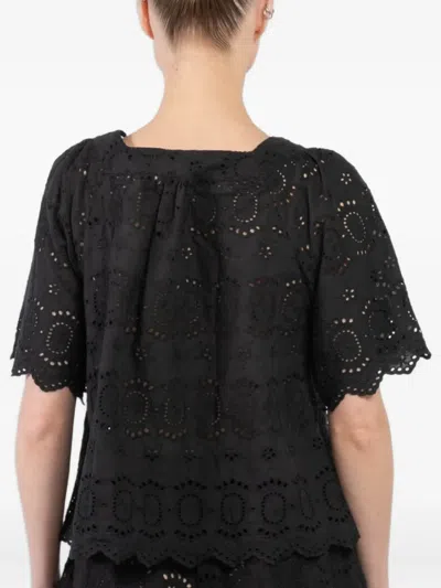 Natalie Martin Eyelet-embroidered Blouse In Black