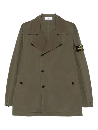 Stone Island Double-breasted Coat In Green