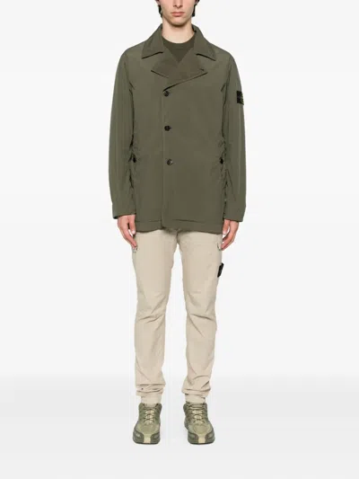 Stone Island Double-breasted Coat In Green